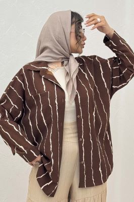 شومیز مانتویی کریشه راه راه پشت پنسی