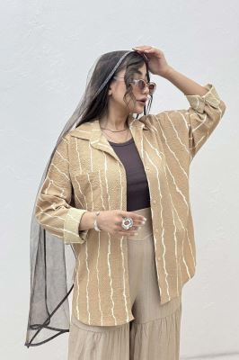 شومیز مانتویی کریشه راه راه پشت پنسی