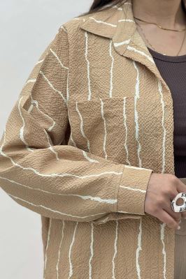 شومیز مانتویی کریشه راه راه پشت پنسی