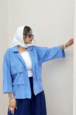 مانتو راه راه زارا دو جیب پاکتی 