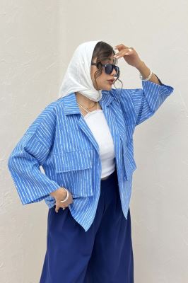 مانتو راه راه زارا دو جیب پاکتی 