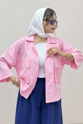 مانتو راه راه زارا دو جیب پاکتی 