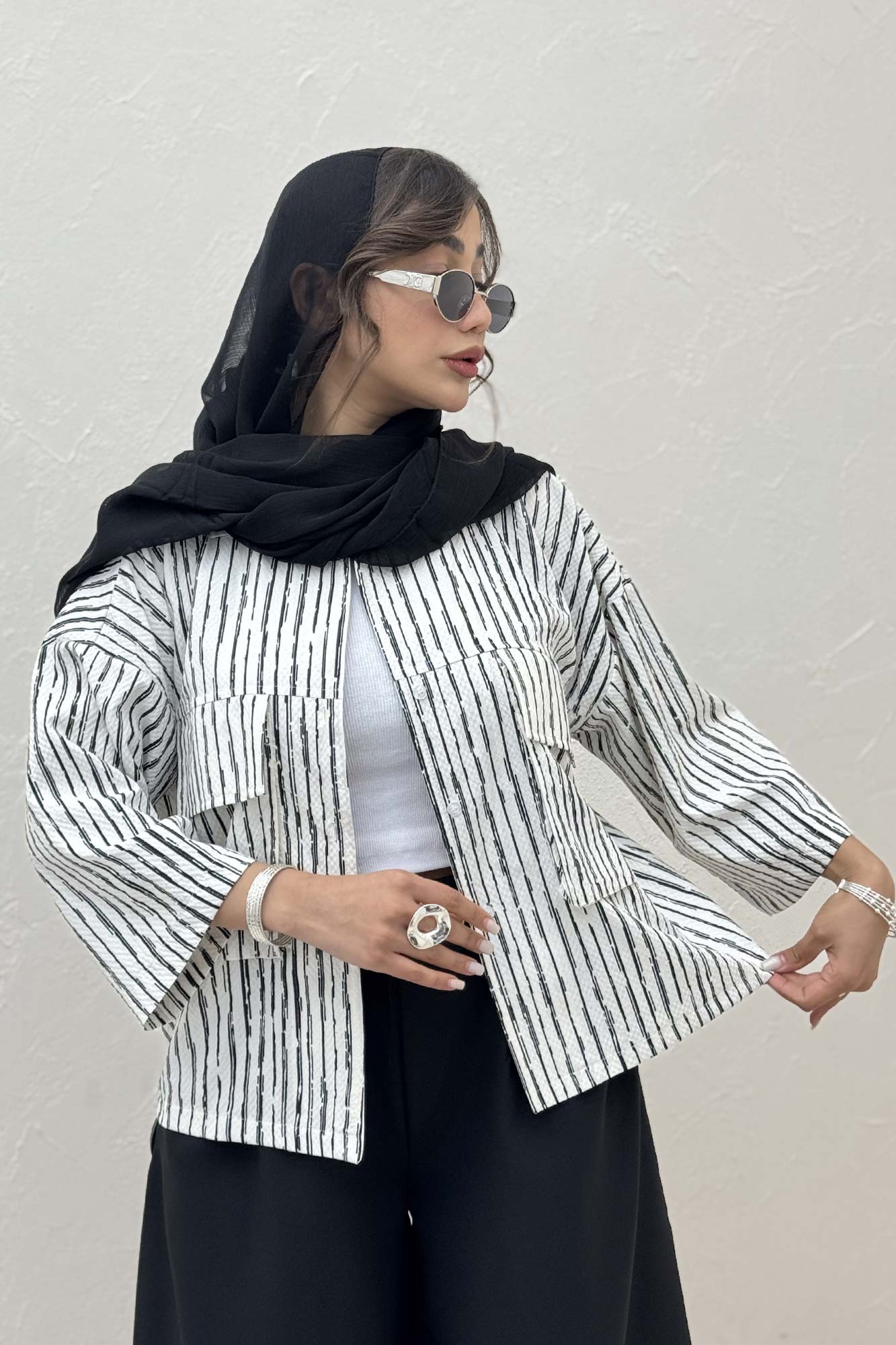 مانتو راه راه زارا دو جیب پاکتی 