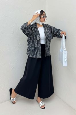 مانتو راه راه زارا دو جیب پاکتی 