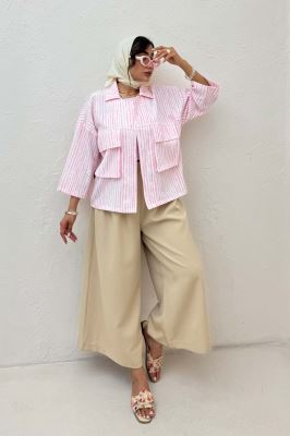 مانتو راه راه زارا دو جیب پاکتی 