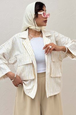 مانتو راه راه زارا دو جیب پاکتی 