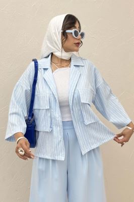 مانتو راه راه زارا دو جیب پاکتی 