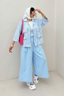 مانتو راه راه زارا دو جیب پاکتی 