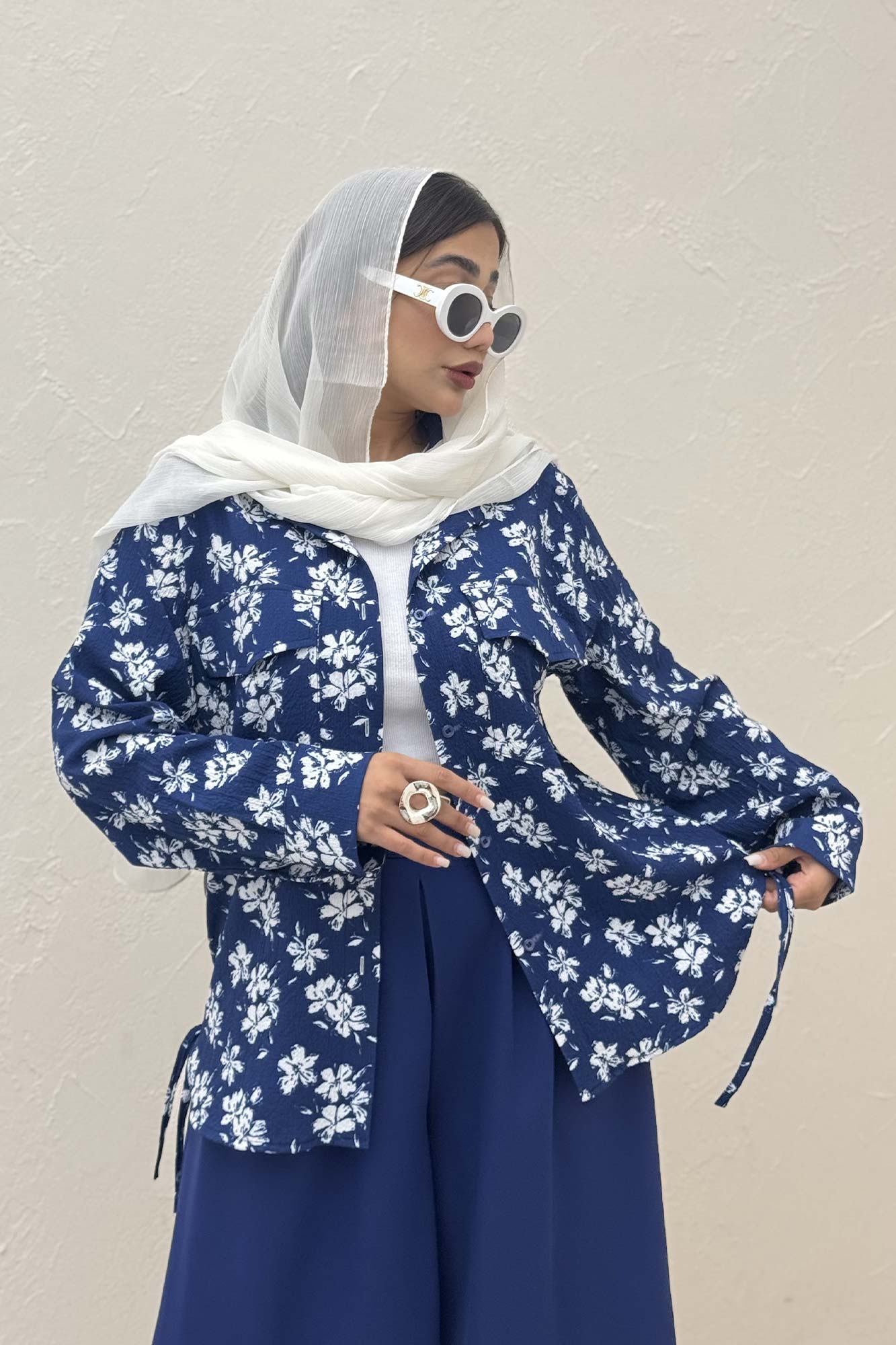 مانتو دو جیب پاکتی ونوس گلدار بغل بند