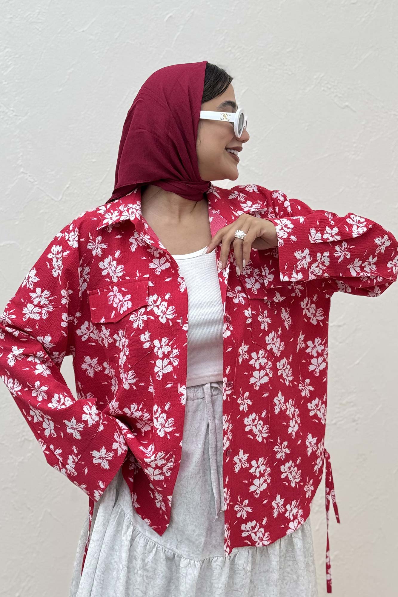 مانتو دو جیب پاکتی ونوس گلدار بغل بند