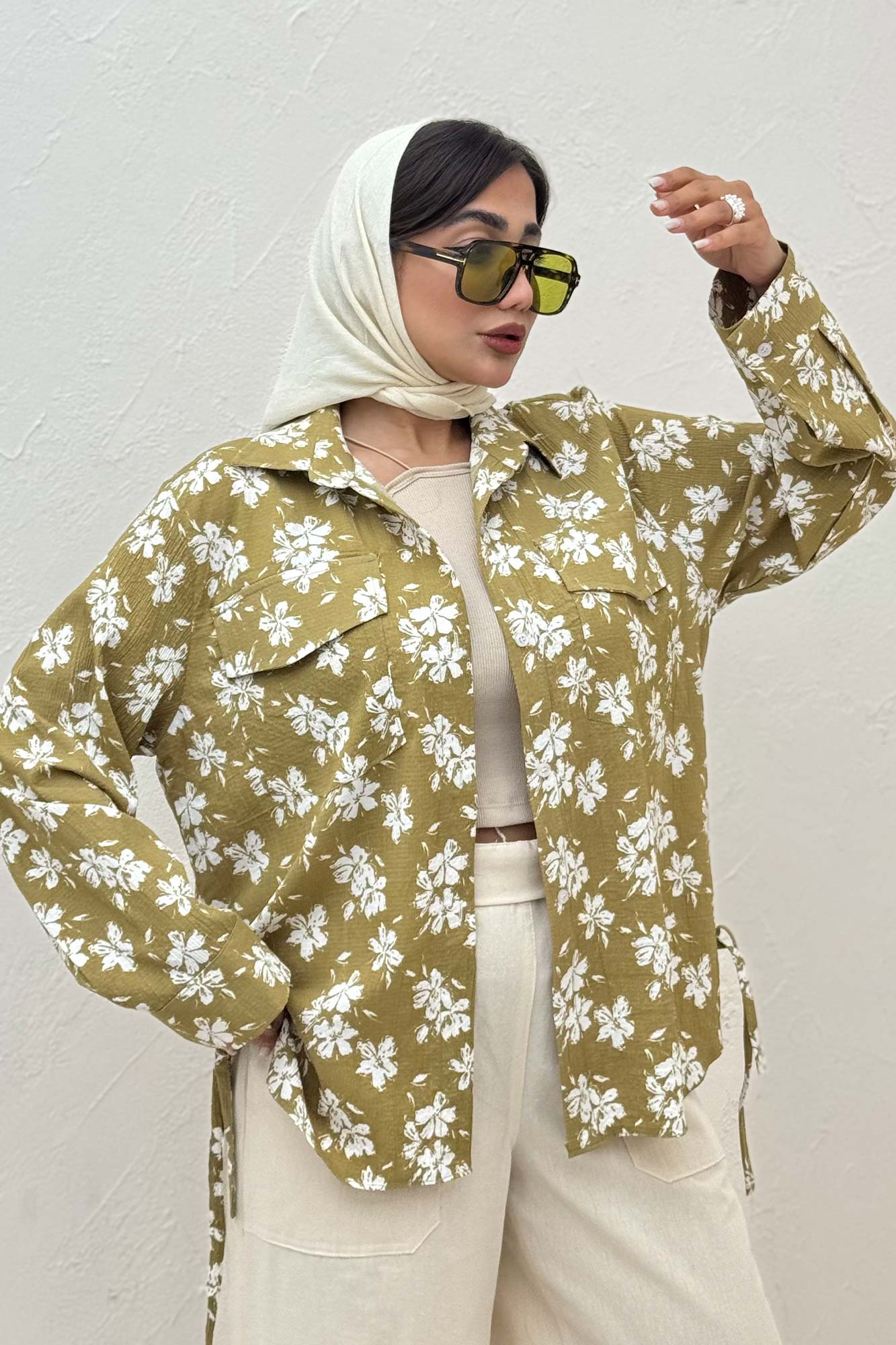 مانتو دو جیب پاکتی ونوس گلدار بغل بند