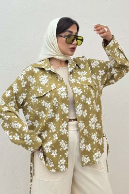 مانتو دو جیب پاکتی ونوس گلدار بغل بند