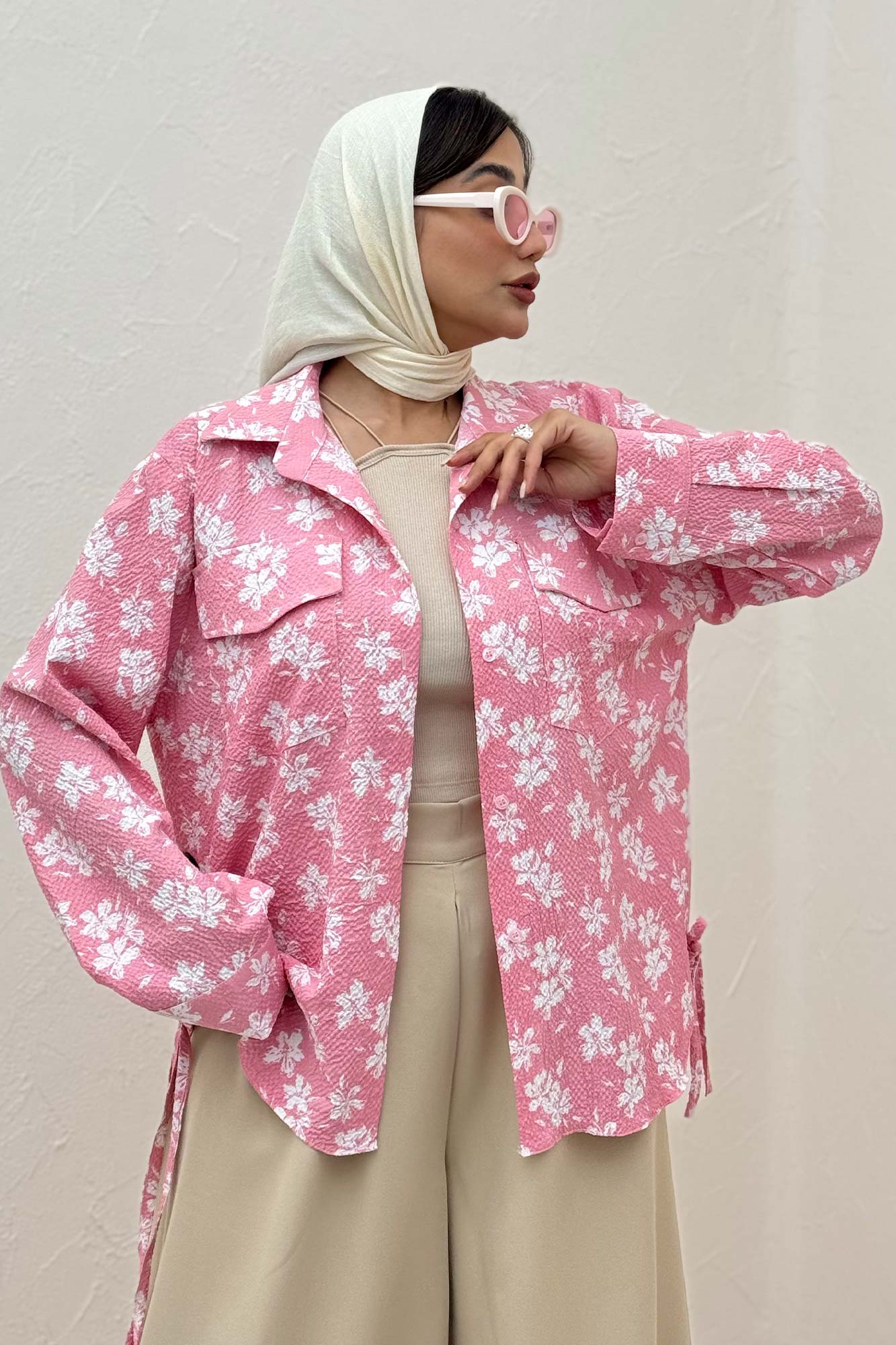 مانتو دو جیب پاکتی ونوس گلدار بغل بند