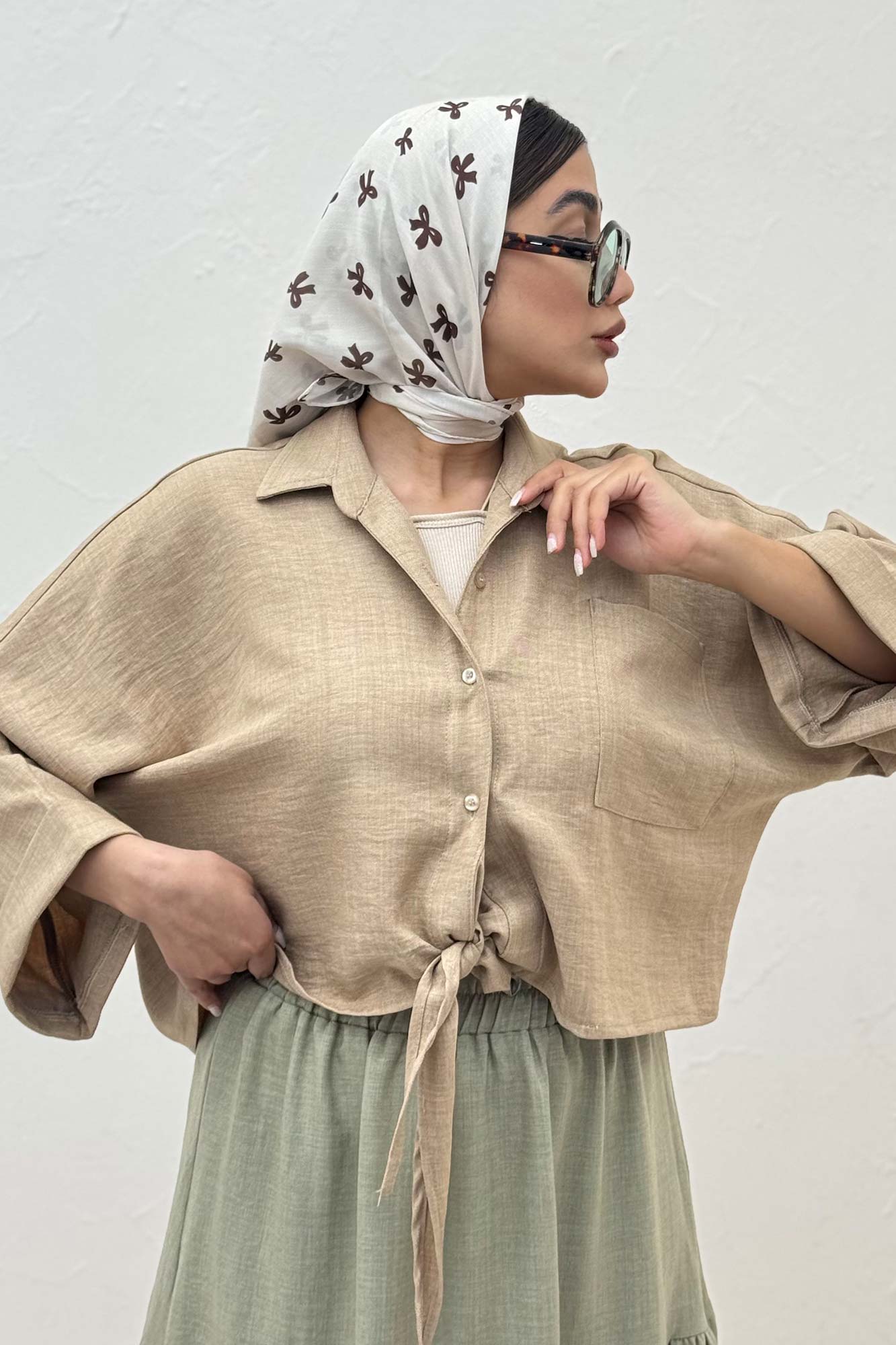 شومیز شانتون پایین گره تک جیب