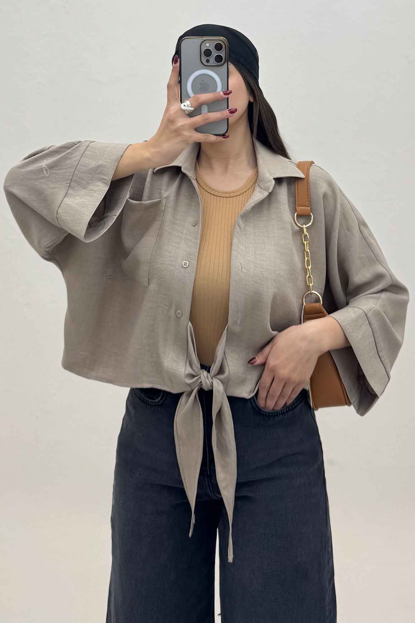 شومیز شانتون پایین گره تک جیب