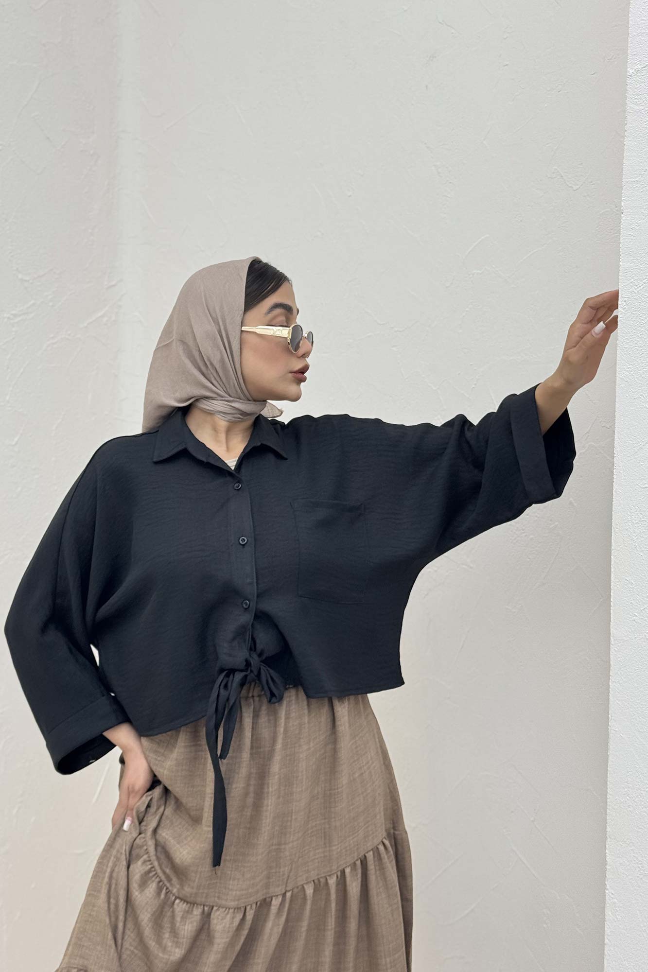 شومیز شانتون پایین گره تک جیب