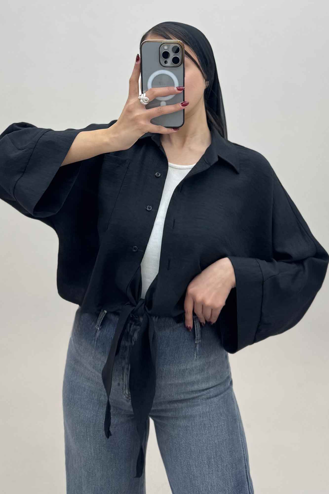 شومیز شانتون پایین گره تک جیب