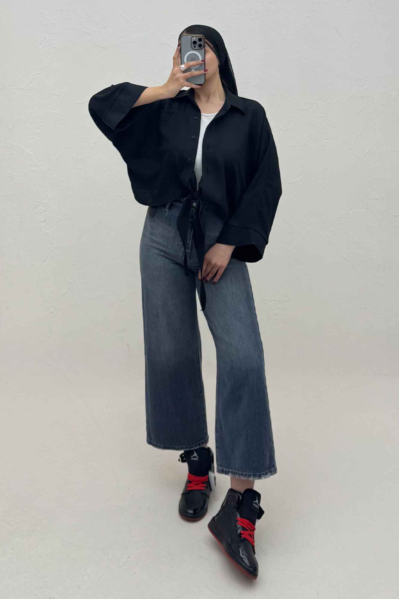 شومیز شانتون پایین گره تک جیب