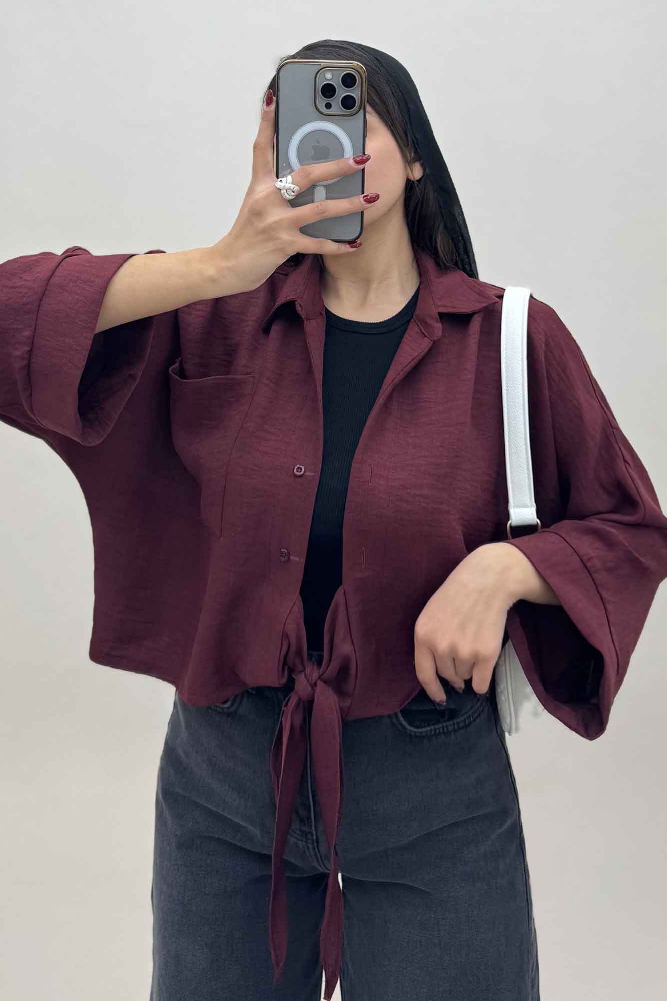 شومیز شانتون پایین گره تک جیب