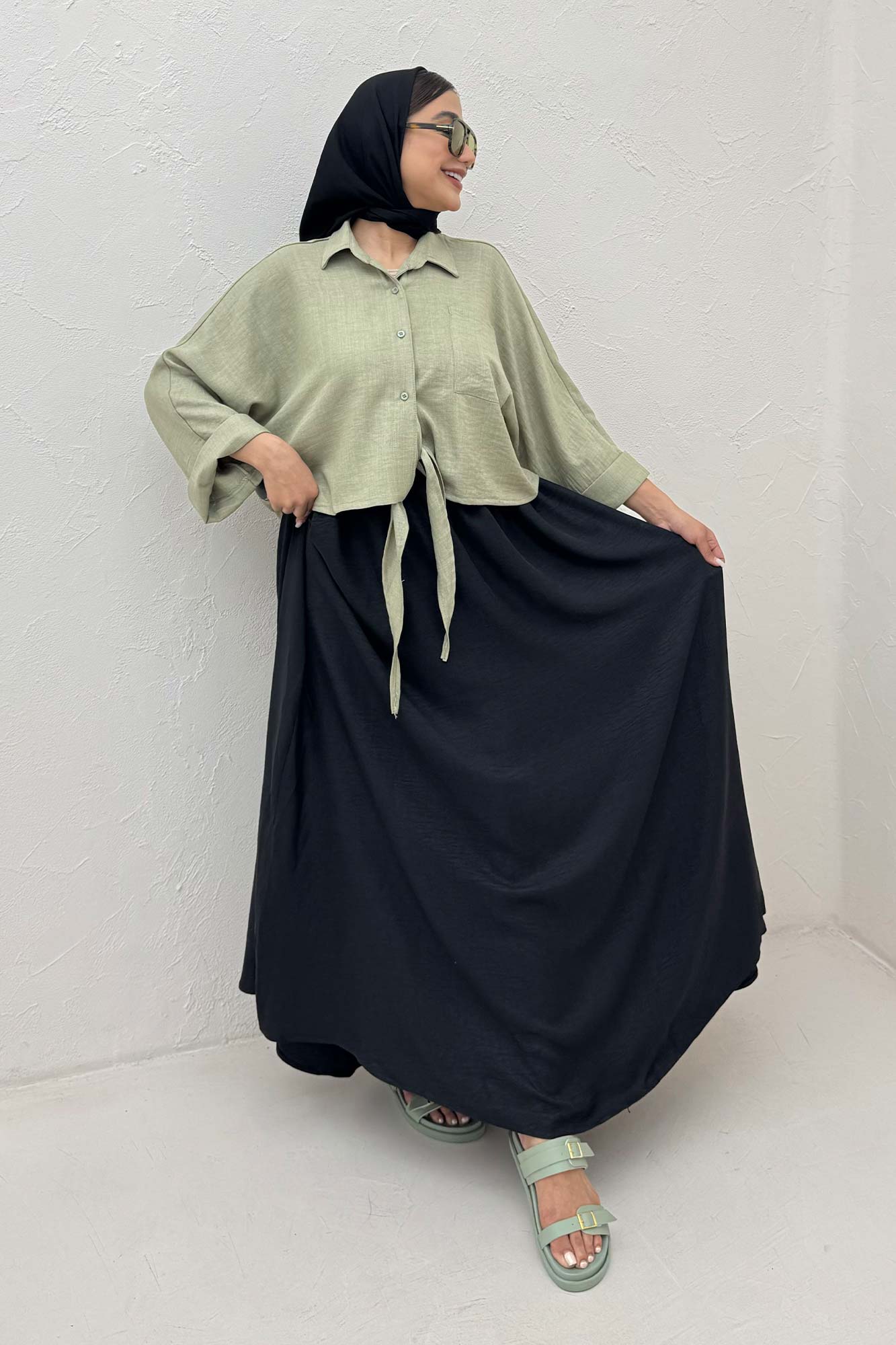 شومیز شانتون پایین گره تک جیب