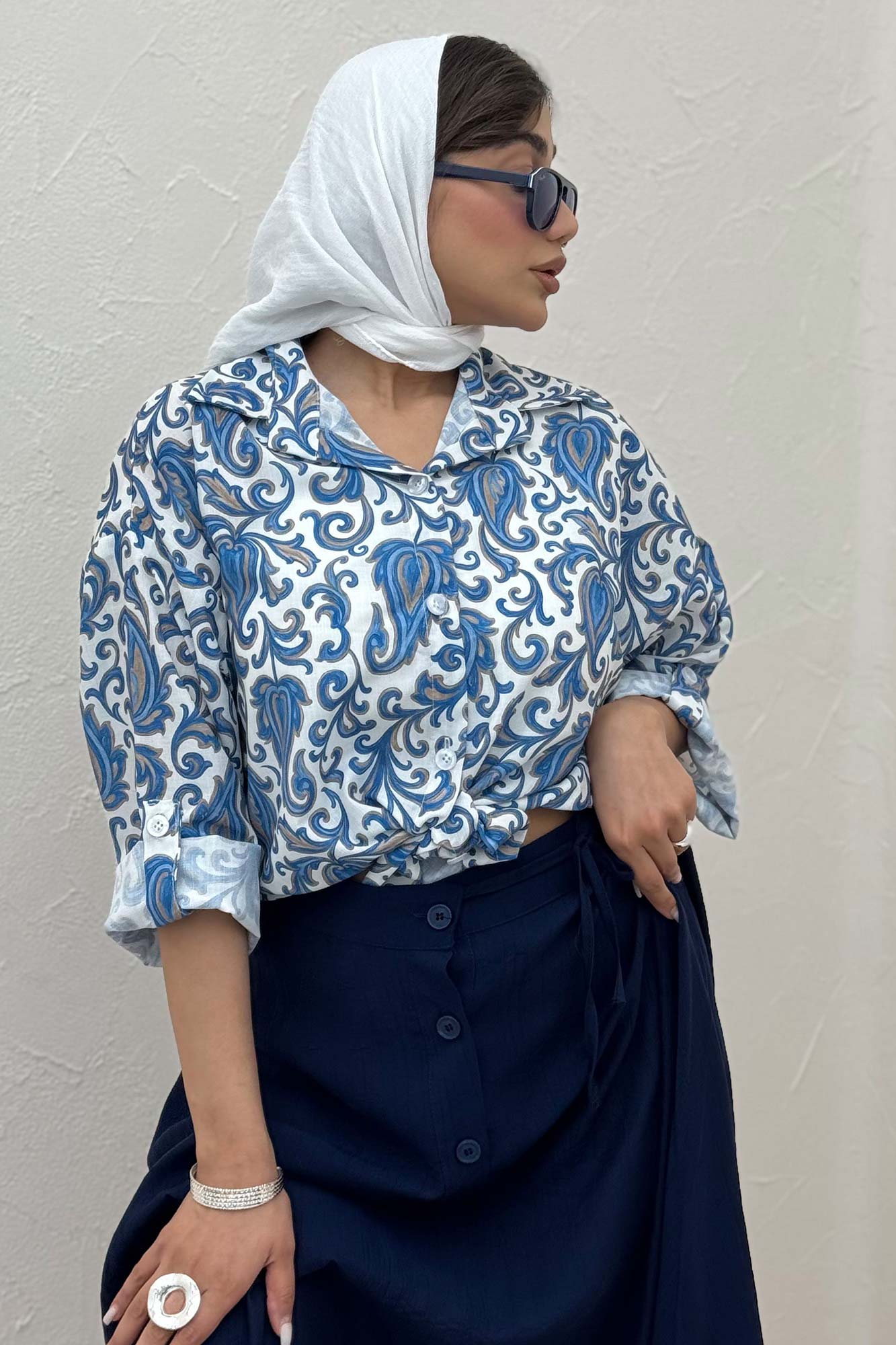 شومیز ایتالیایی گلدار پایین گره 