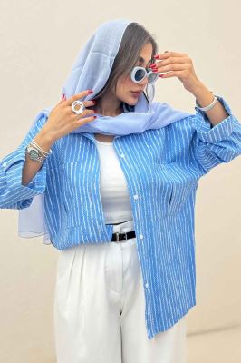 شومیز مانتویی راه راه زارا پاگن دار