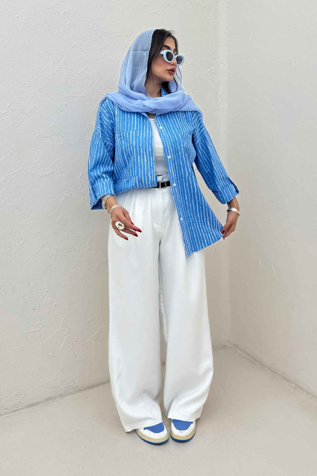 شومیز مانتویی راه راه زارا پاگن دار