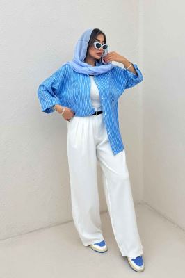 شومیز مانتویی راه راه زارا پاگن دار