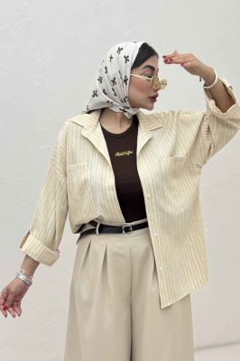 شومیز مانتویی راه راه زارا پاگن دار