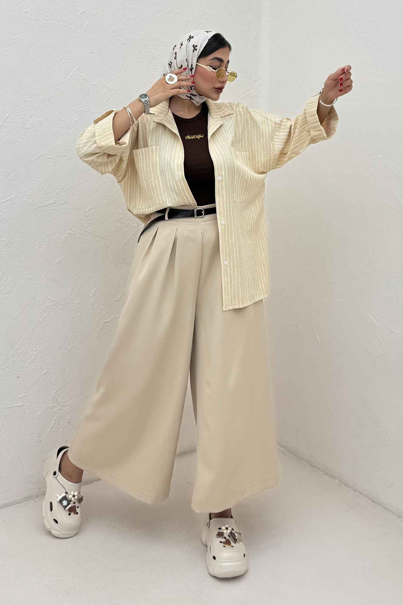 شومیز مانتویی راه راه زارا پاگن دار