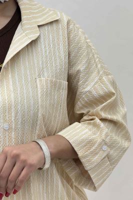 شومیز مانتویی راه راه زارا پاگن دار