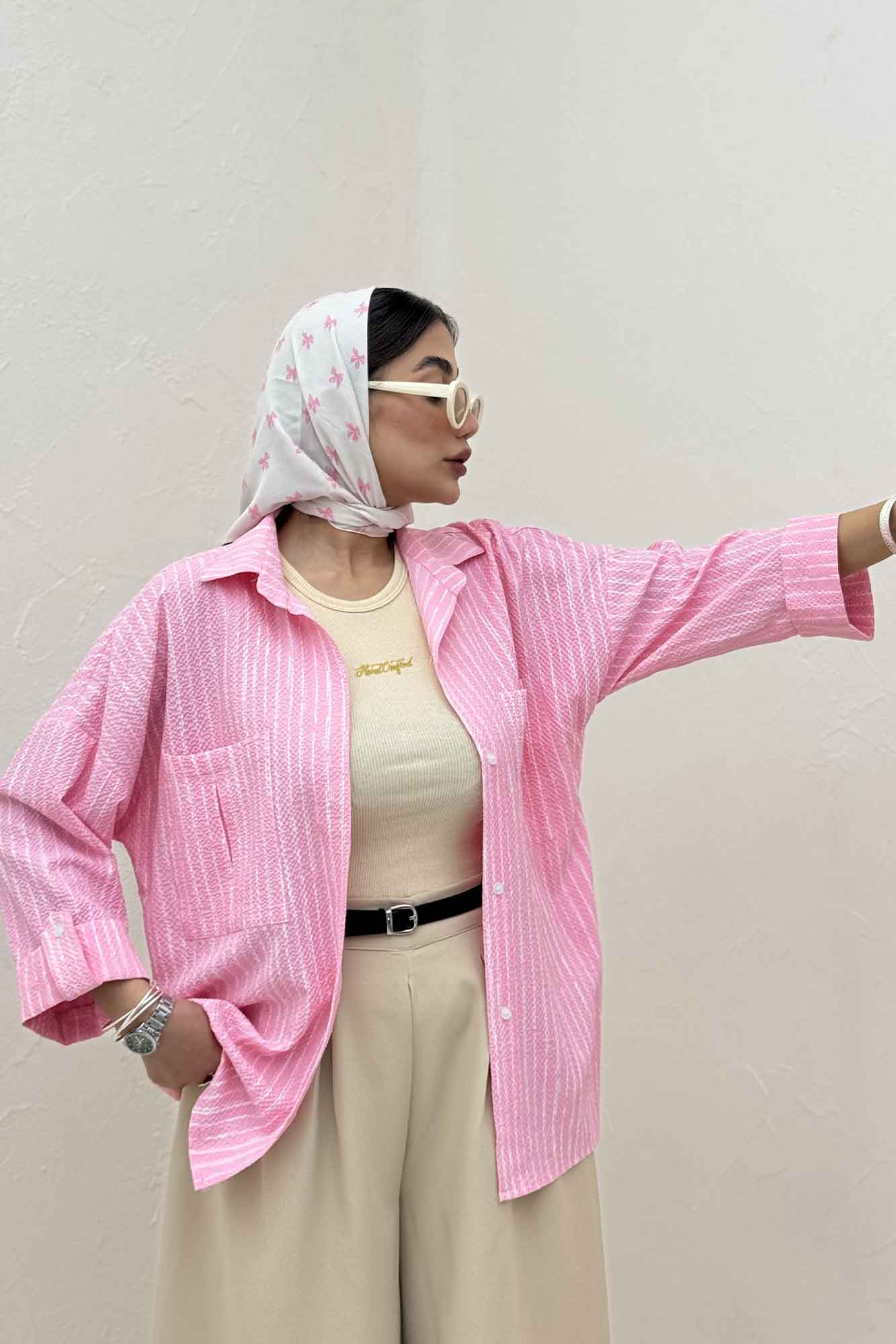 شومیز مانتویی راه راه زارا پاگن دار