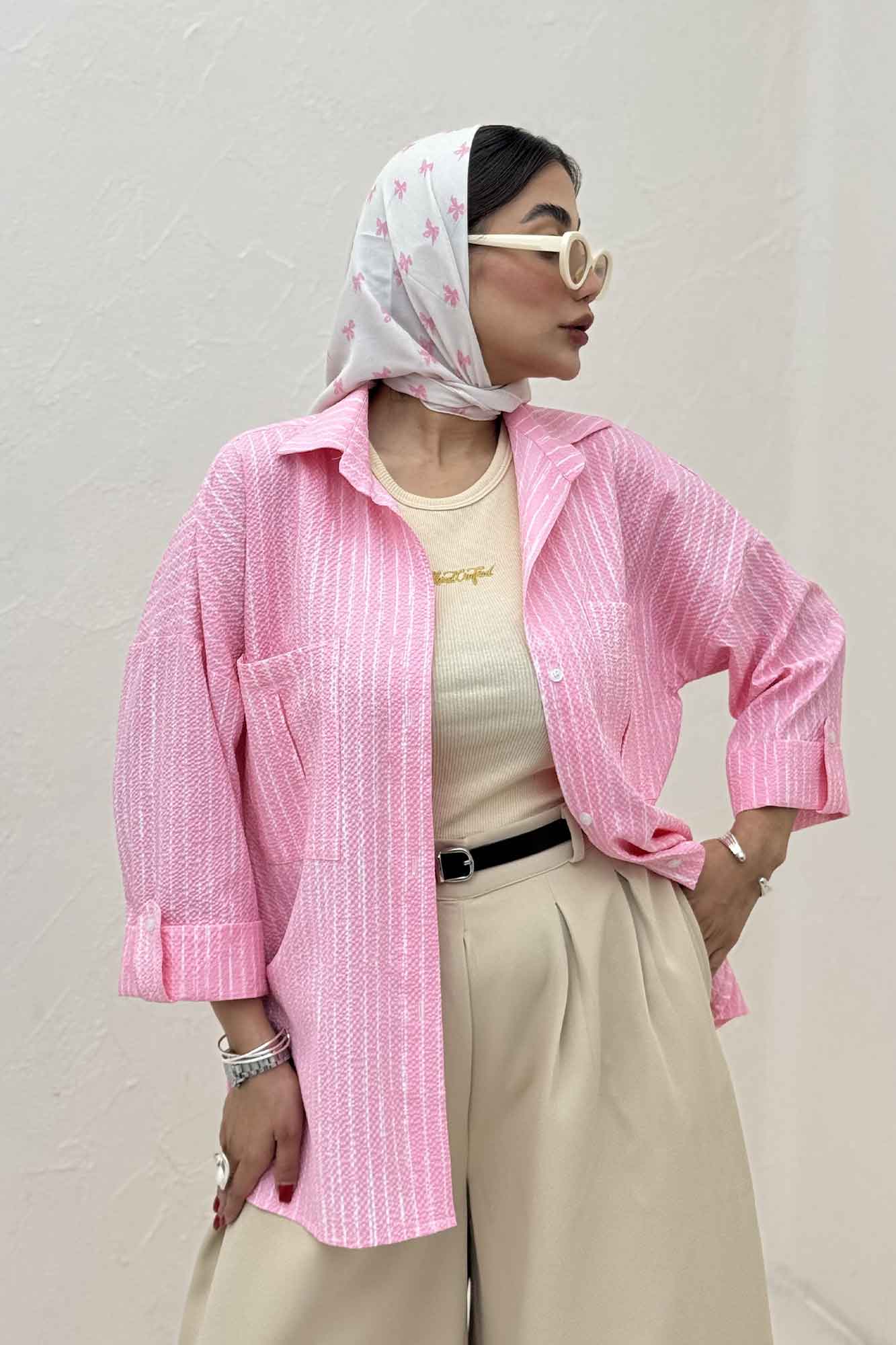 شومیز مانتویی راه راه زارا پاگن دار