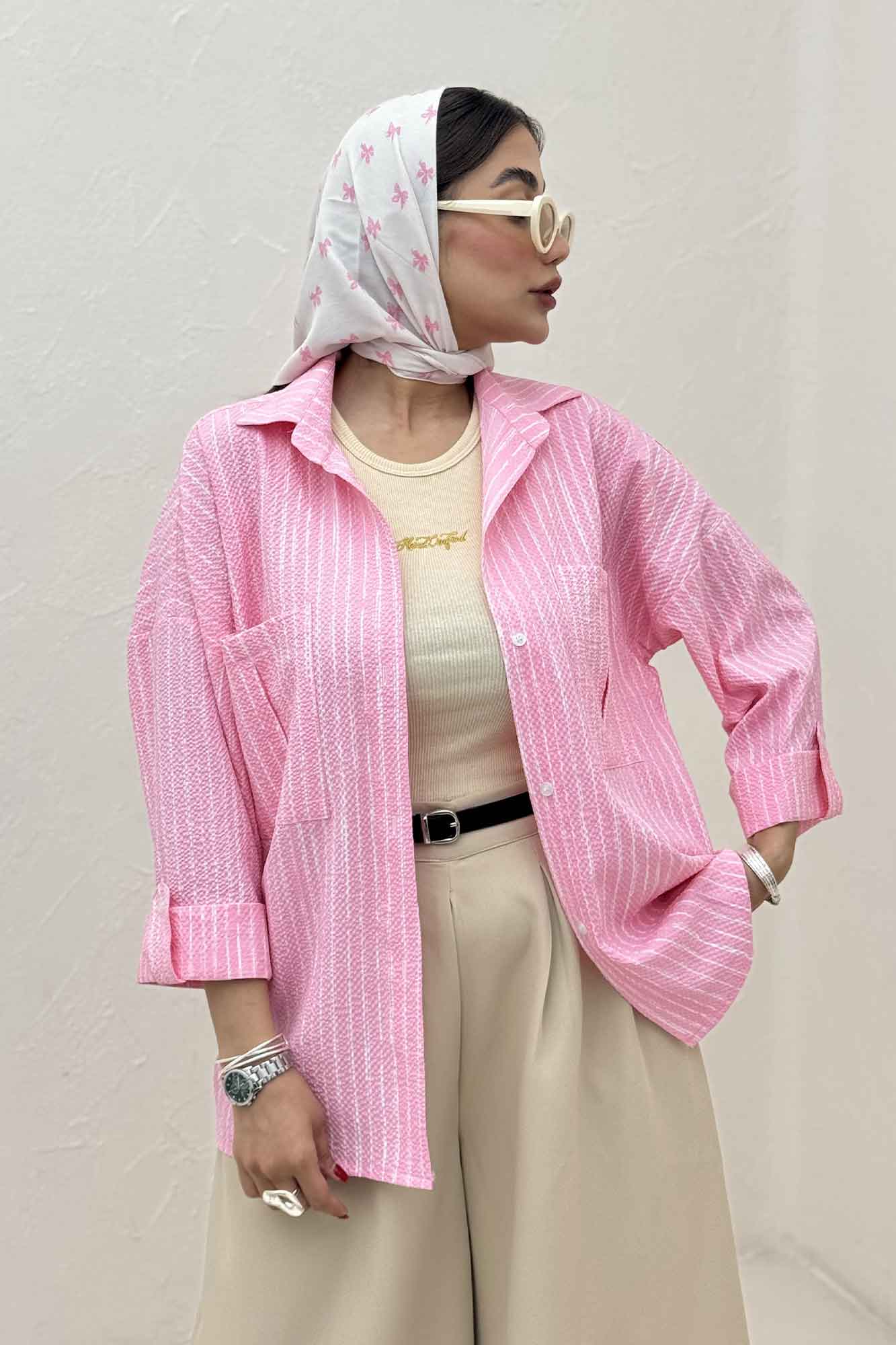 شومیز مانتویی راه راه زارا پاگن دار