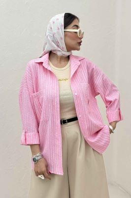 شومیز مانتویی راه راه زارا پاگن دار