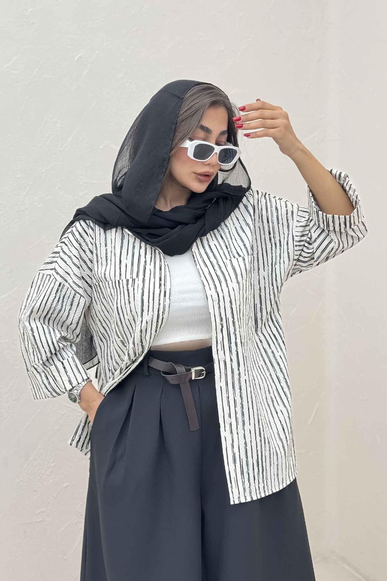 شومیز مانتویی راه راه زارا پاگن دار