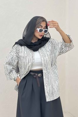 شومیز مانتویی راه راه زارا پاگن دار