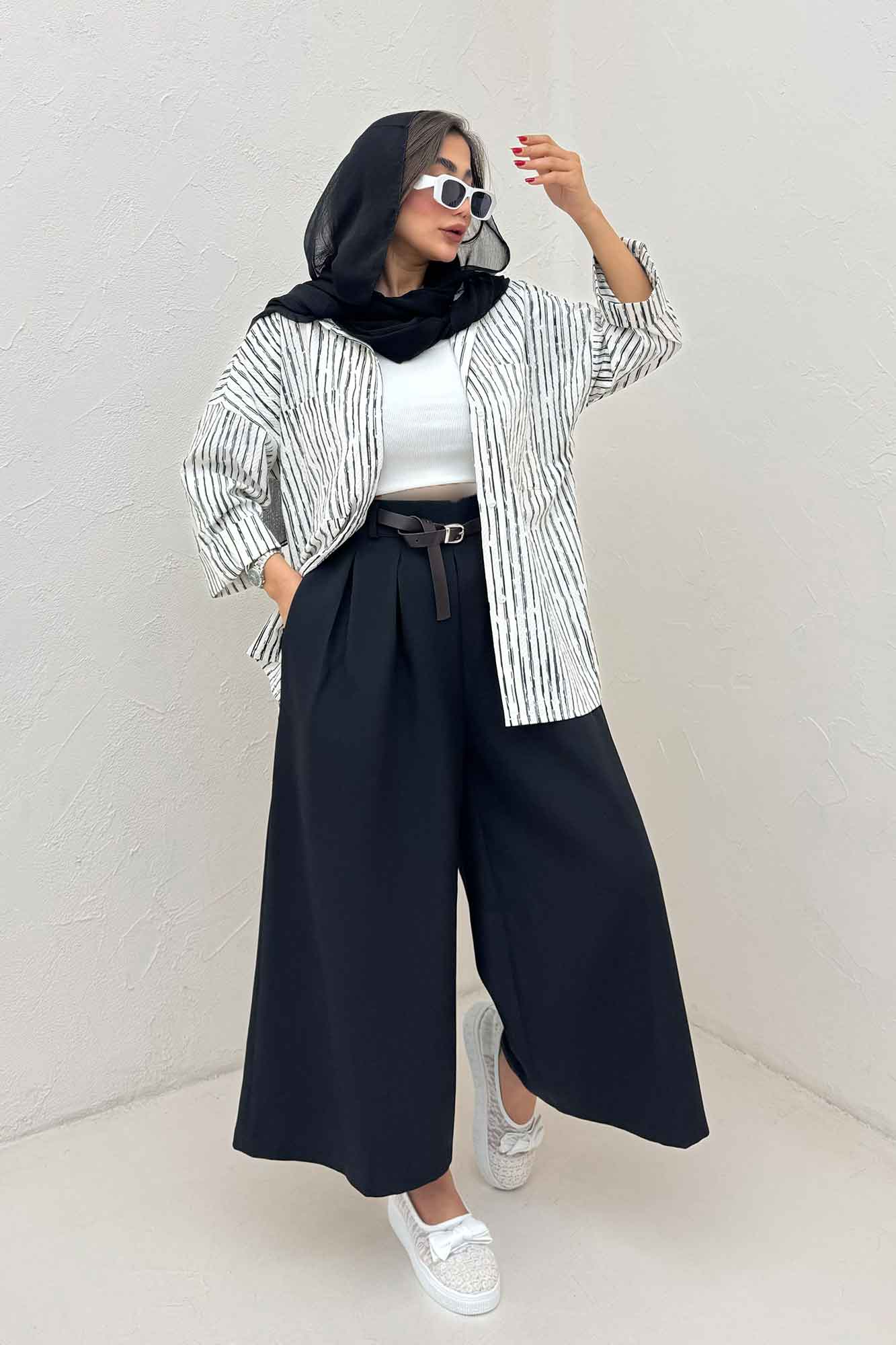 شومیز مانتویی راه راه زارا پاگن دار