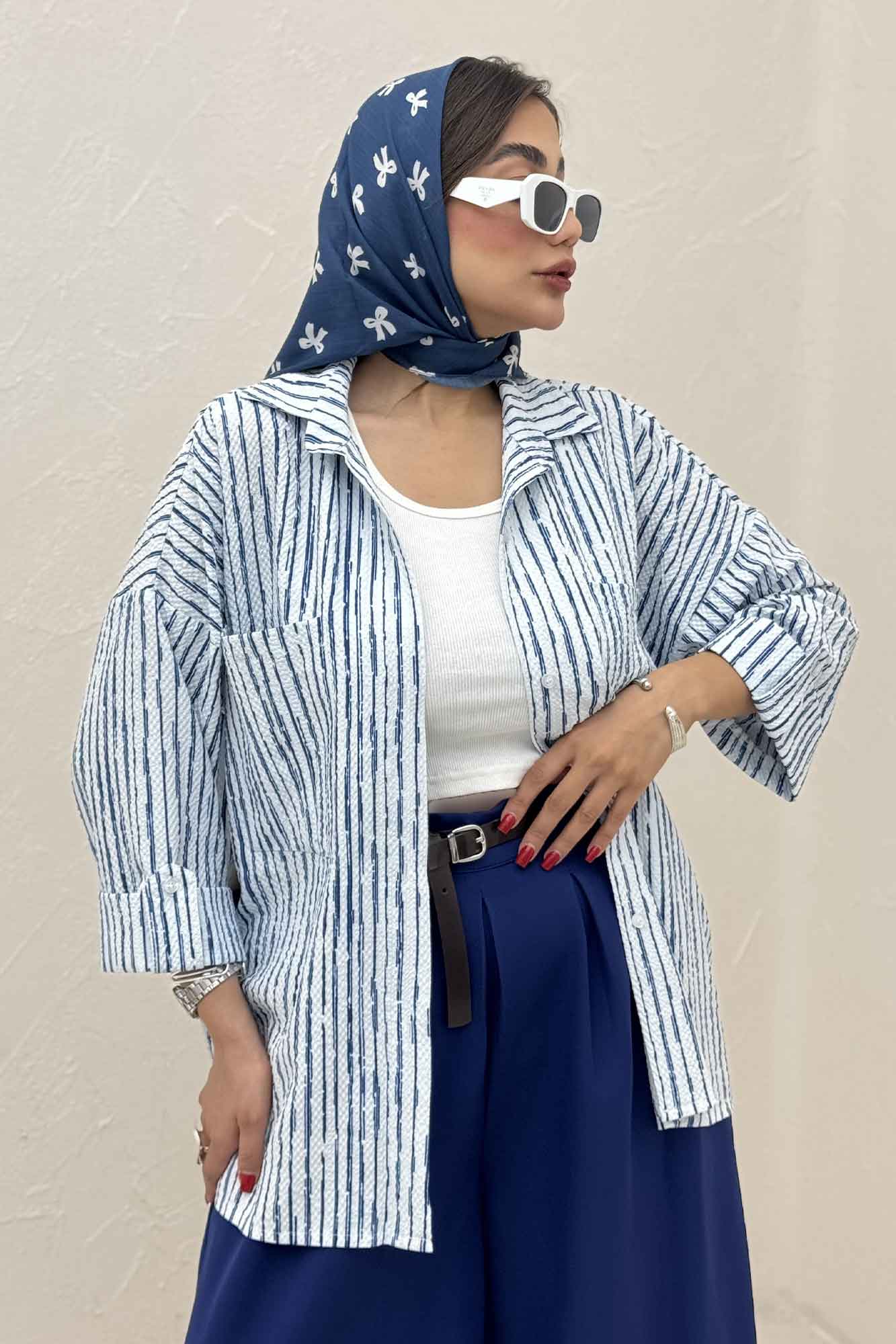 شومیز مانتویی راه راه زارا پاگن دار