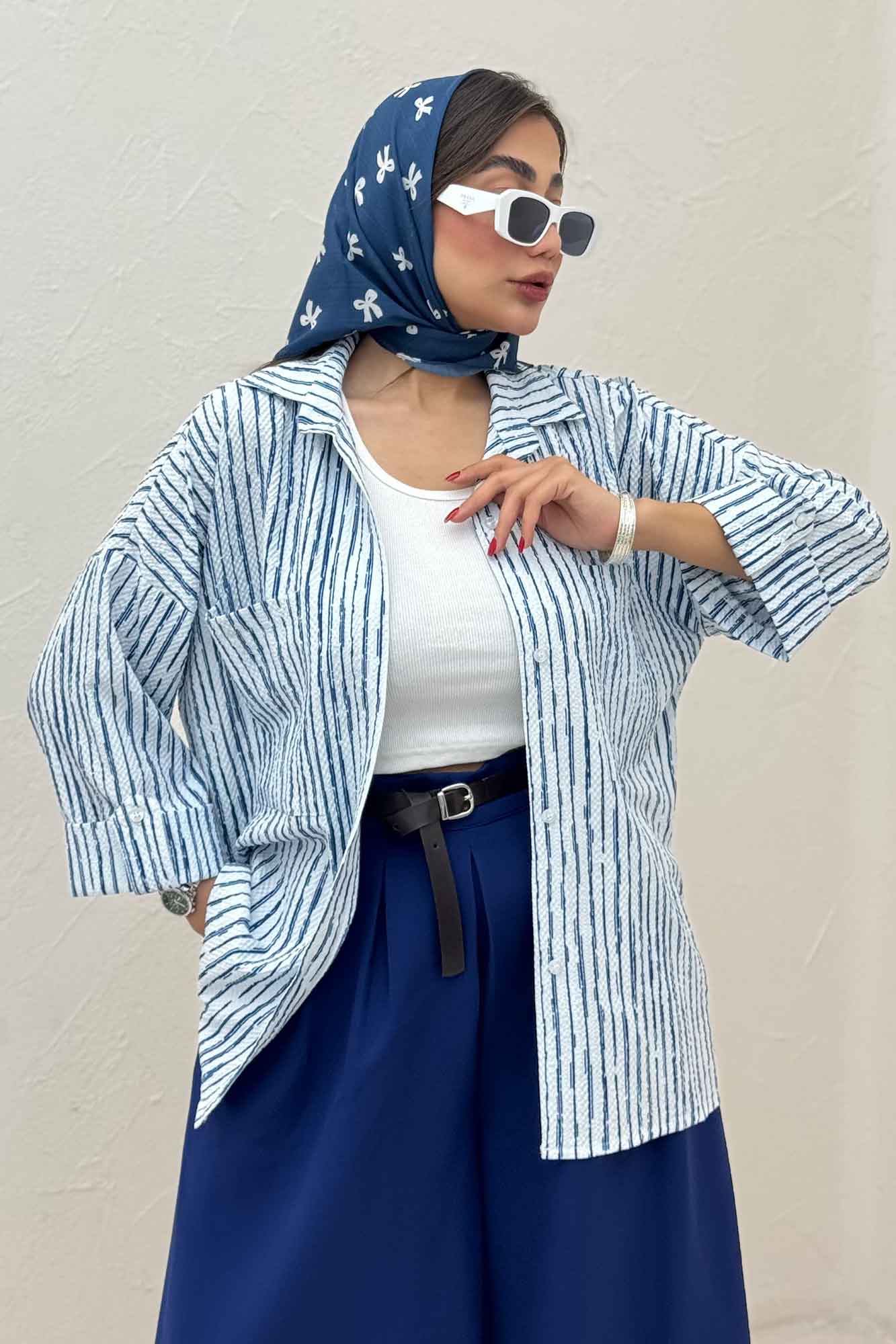 شومیز مانتویی راه راه زارا پاگن دار