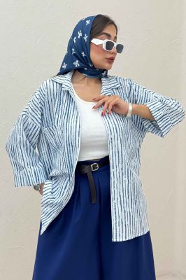 شومیز مانتویی راه راه زارا پاگن دار