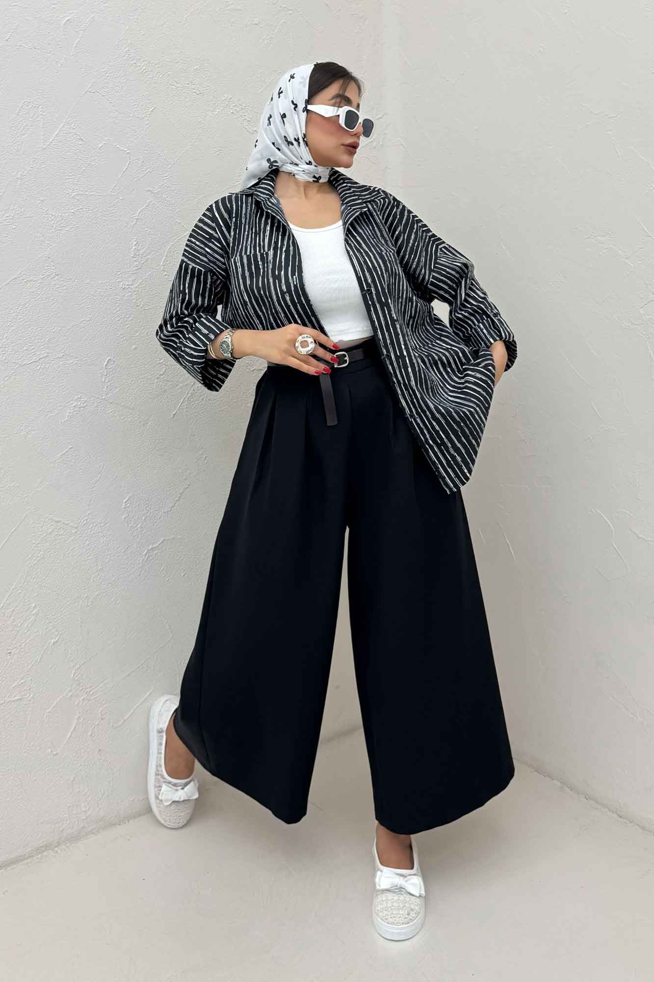 شومیز مانتویی راه راه زارا پاگن دار