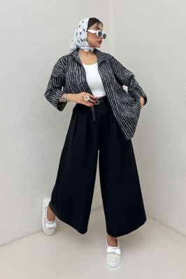 شومیز مانتویی راه راه زارا پاگن دار