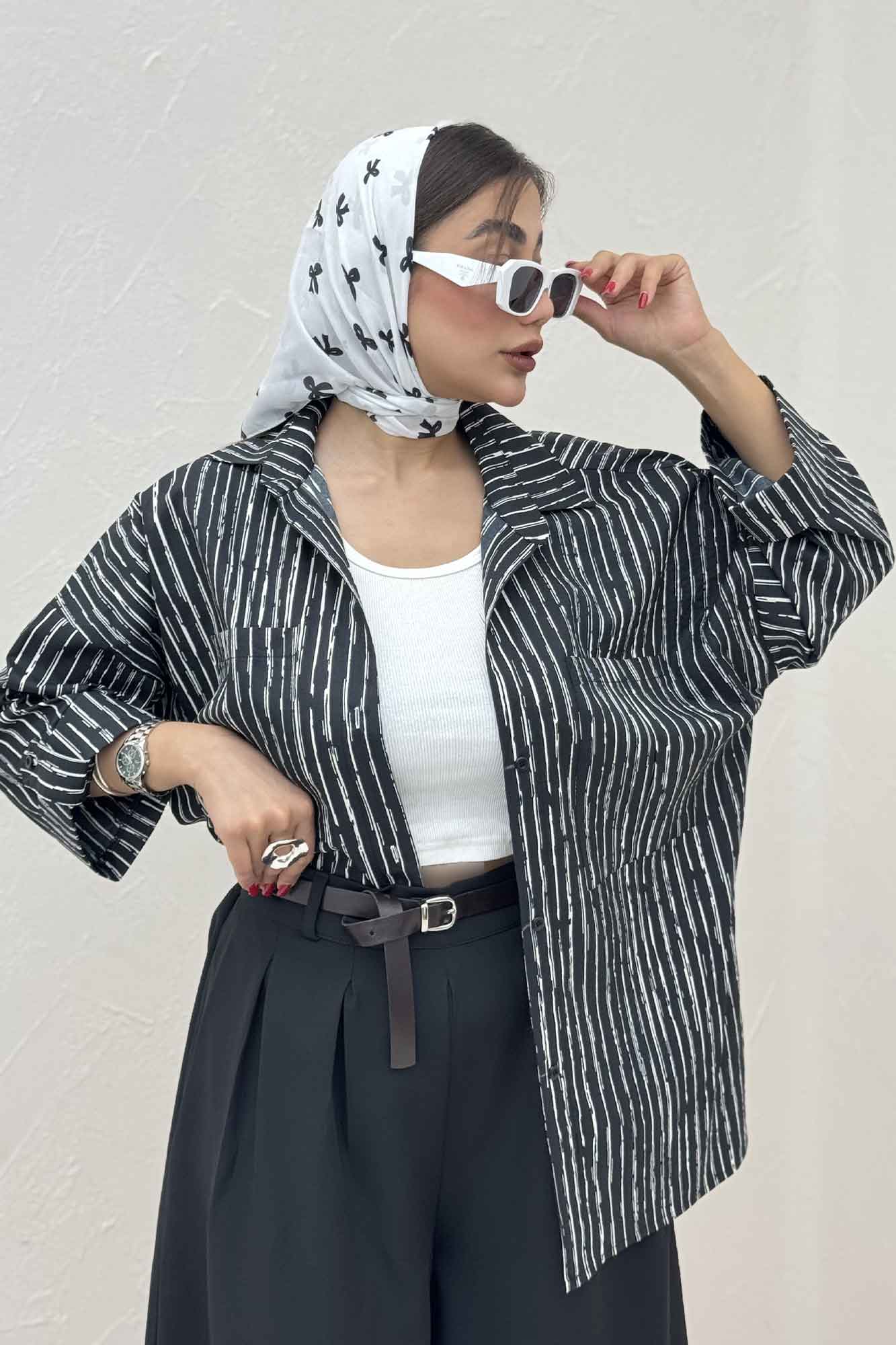 شومیز مانتویی راه راه زارا پاگن دار