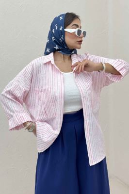 شومیز مانتویی راه راه زارا پاگن دار