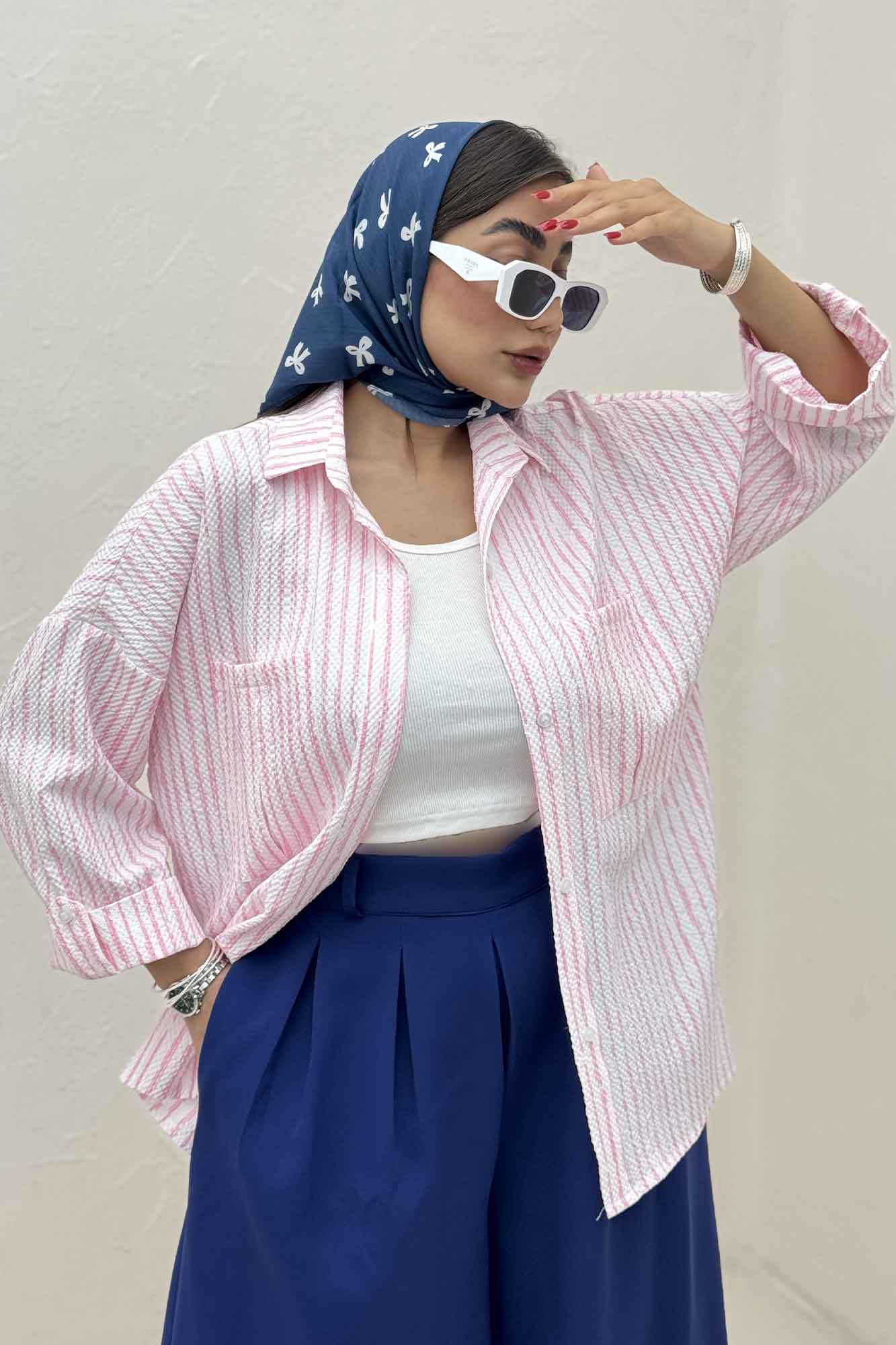 شومیز مانتویی راه راه زارا پاگن دار