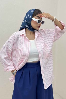 شومیز مانتویی راه راه زارا پاگن دار