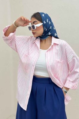 شومیز مانتویی راه راه زارا پاگن دار