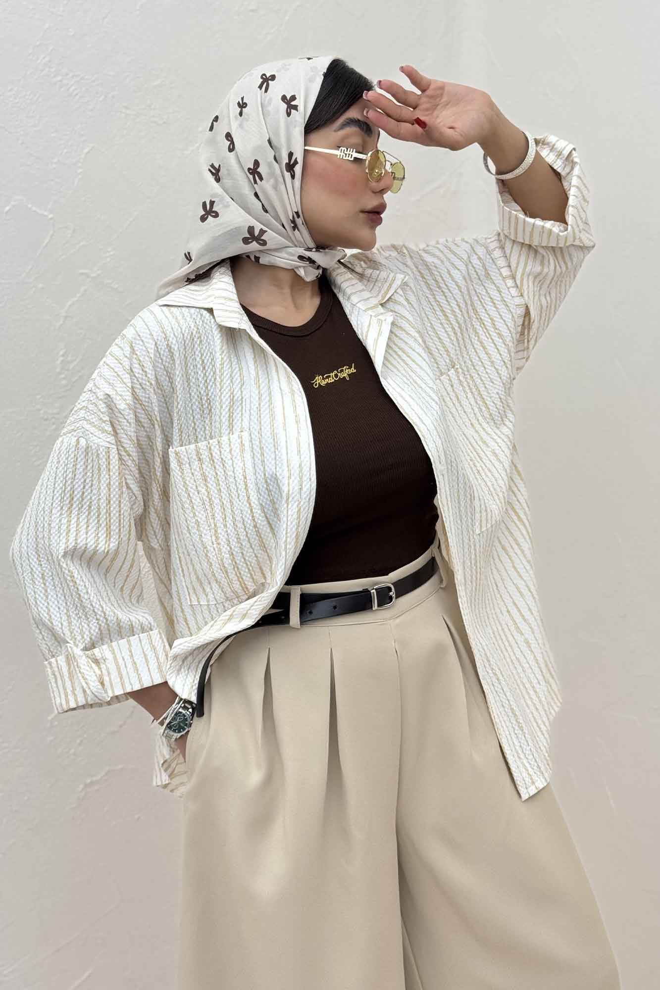 شومیز مانتویی راه راه زارا پاگن دار