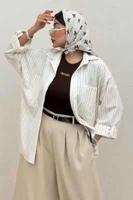 شومیز مانتویی راه راه زارا پاگن دار